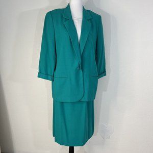 Vintage Fitting Image Womans Suit 14-16 Set Skirt Blazer Jacket Top Blue White